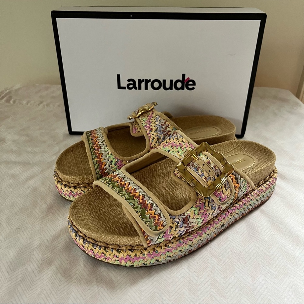 Larroude Maui Raffia Rainbow Sandals. NWOT. Size 8.5